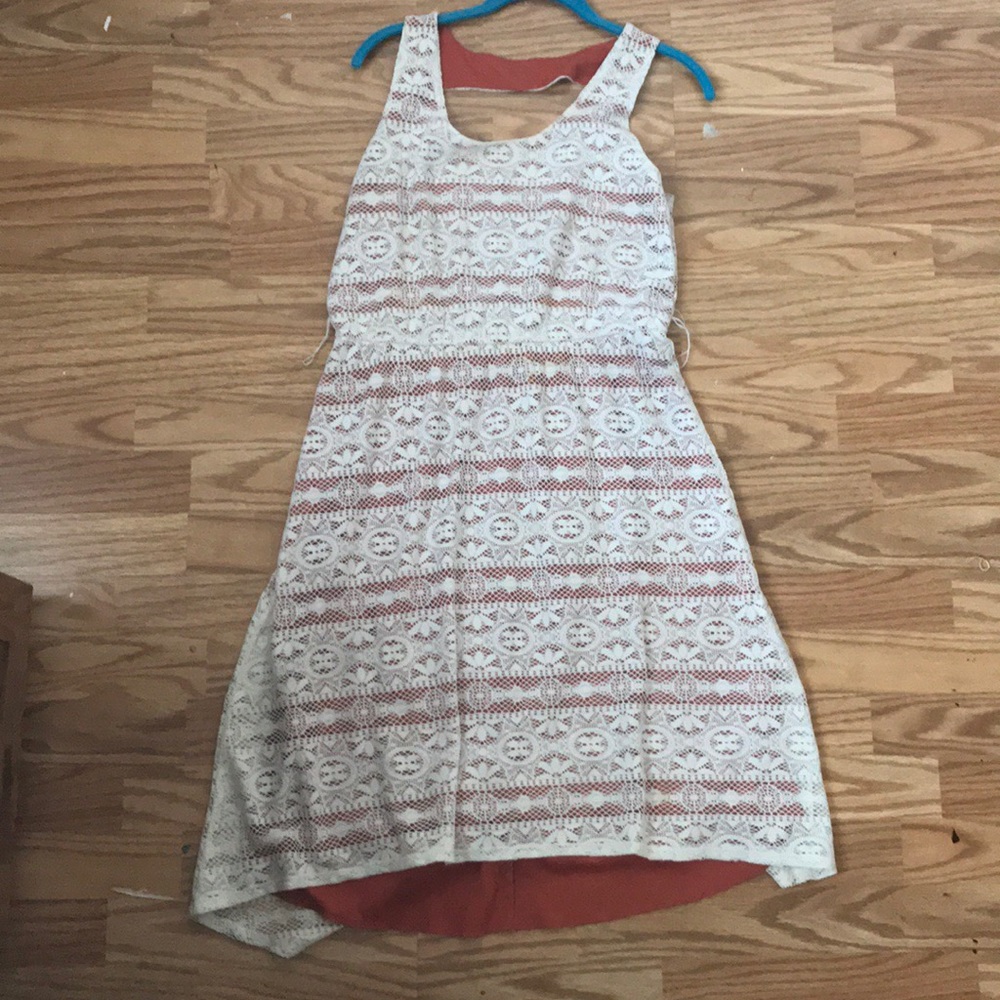 White High - Low Dress with Lace and Peach Color